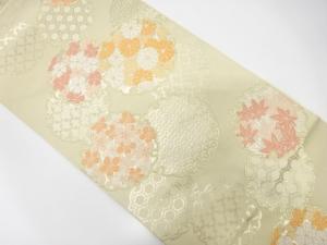 川島織物製　雪輪に花・紅葉模様織り出し　袋帯